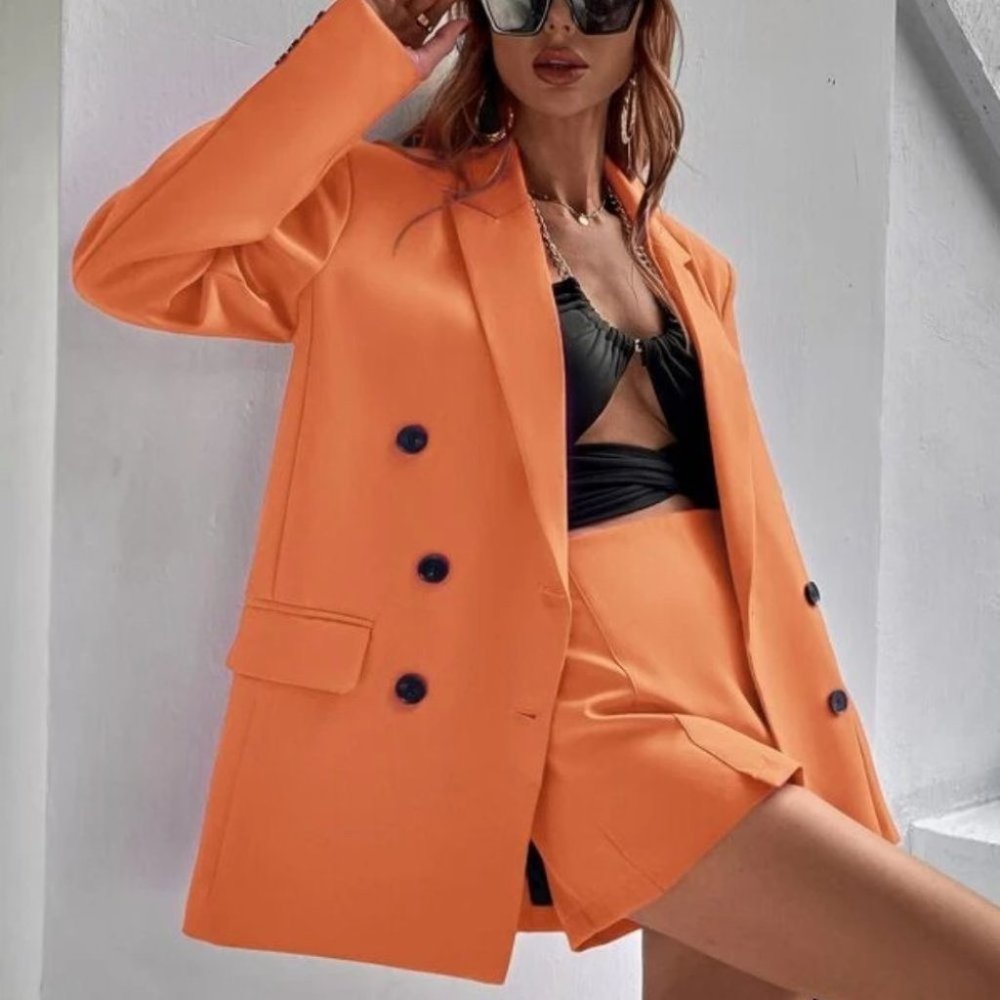 Orange Double Breasted Lapel Neck Blazer - Picture 6 of 6